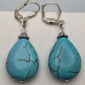 Silver-Filled Teardrop Turquoise Dangle Earrings Leverback